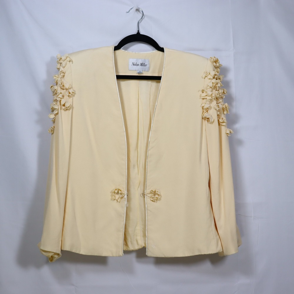 Nolan Miller Floral Applique Skirt Suit 14 Yellow Women Regency Glam Evening
